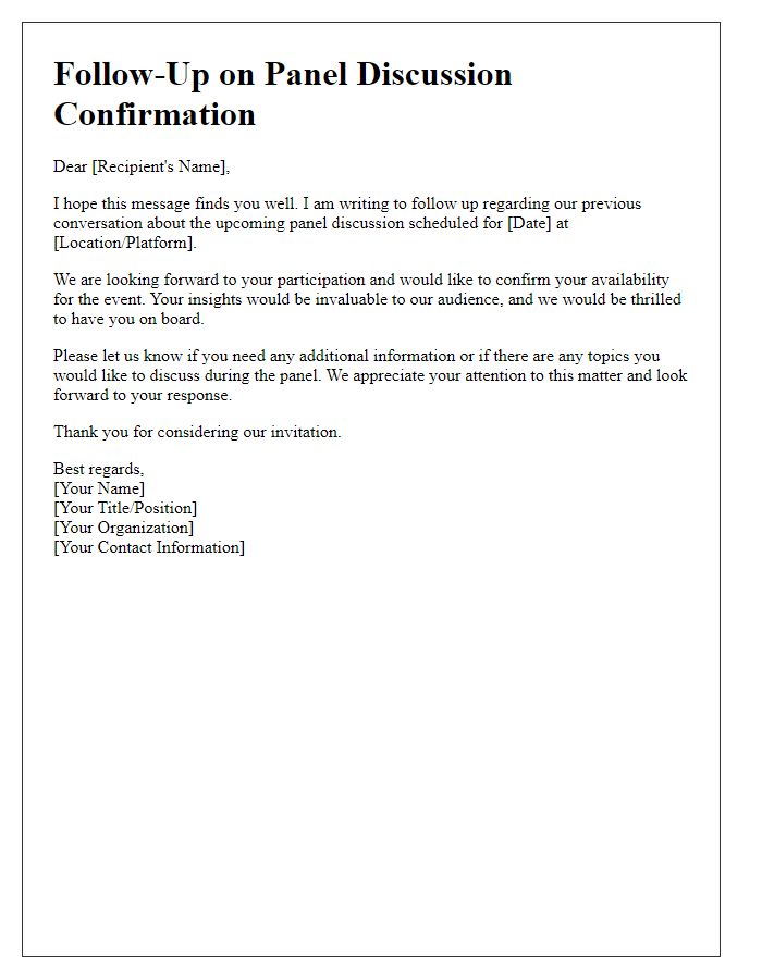 Letter template of follow-up for panel discussion confirmation