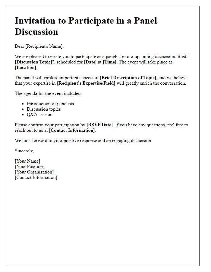 Letter template of invitation to panel discussion participation