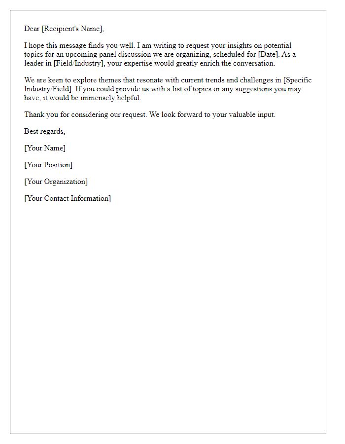 Letter template of request for panel discussion topics