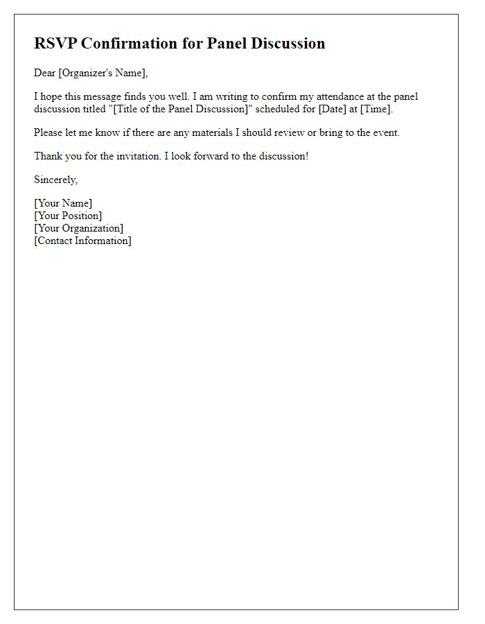 Letter template of RSVP for panel discussion attendance