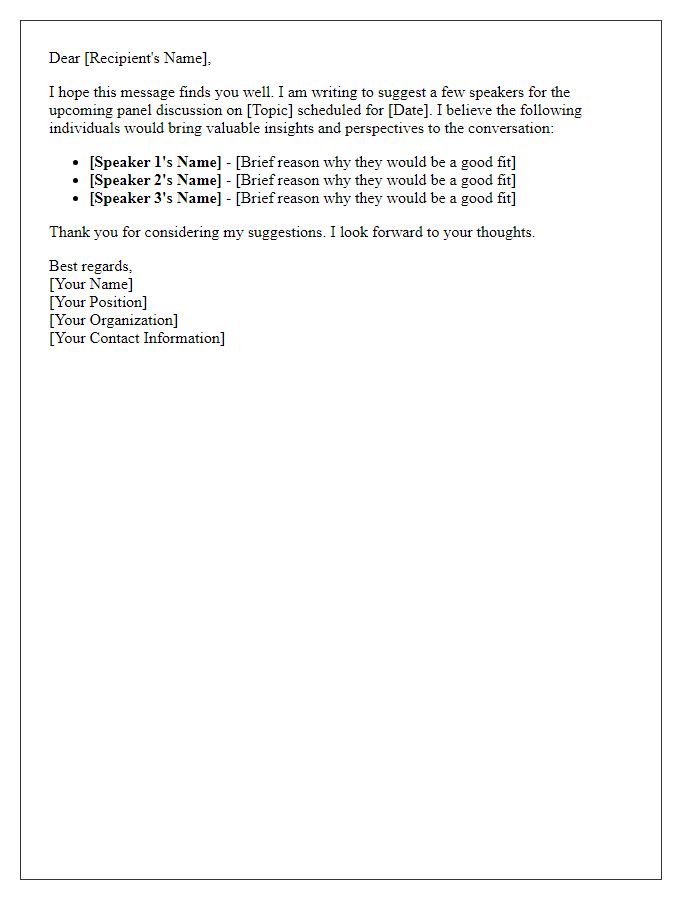 Letter template of suggestion for panel discussion speakers