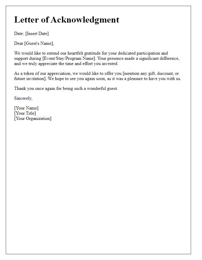 Letter template of acknowledgment for dedicated guests