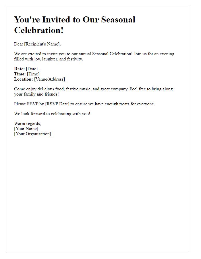 Letter template of seasonal celebration invitation