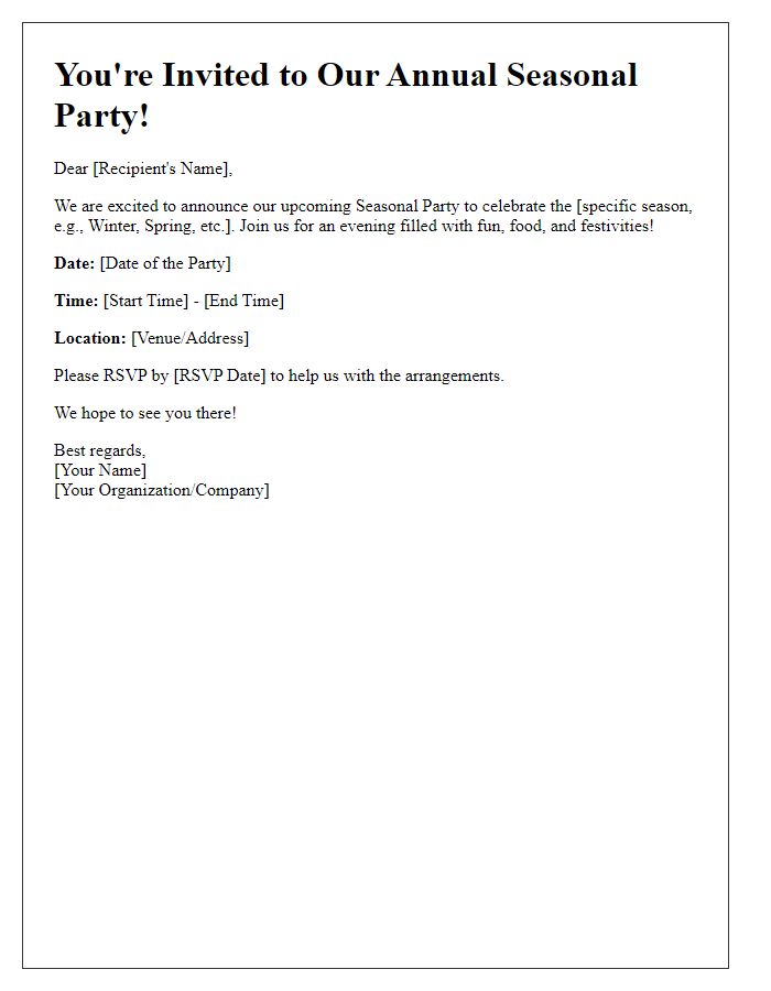 Letter template of seasonal party announcement