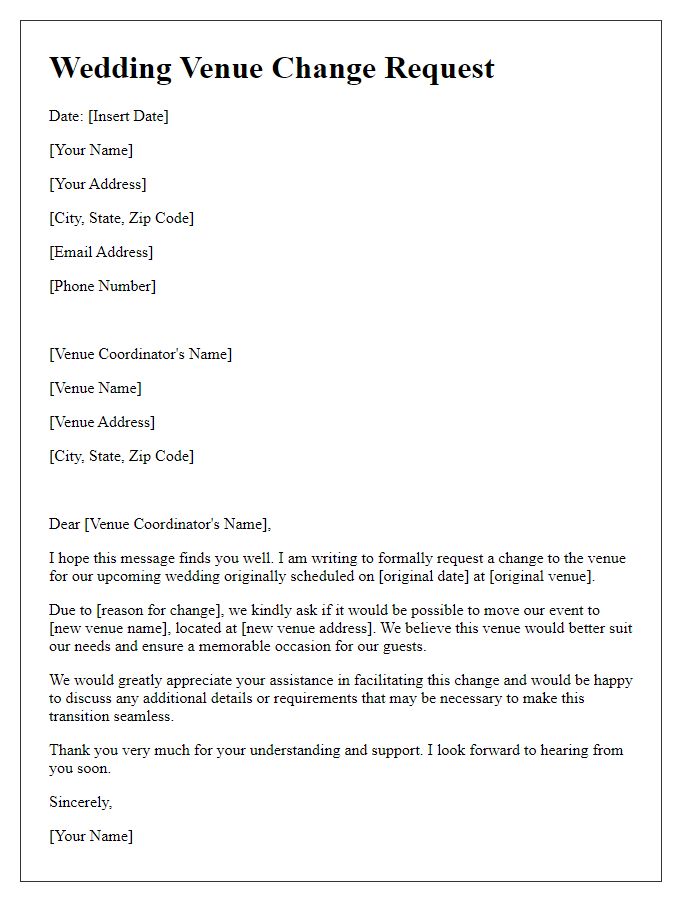 Letter template of wedding venue change request