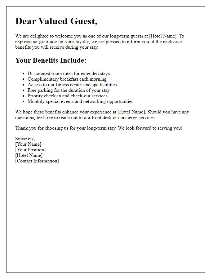 Letter template of benefits for long-term hotel guests