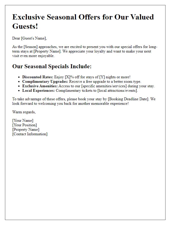 Letter template of seasonal specials for long-term stays