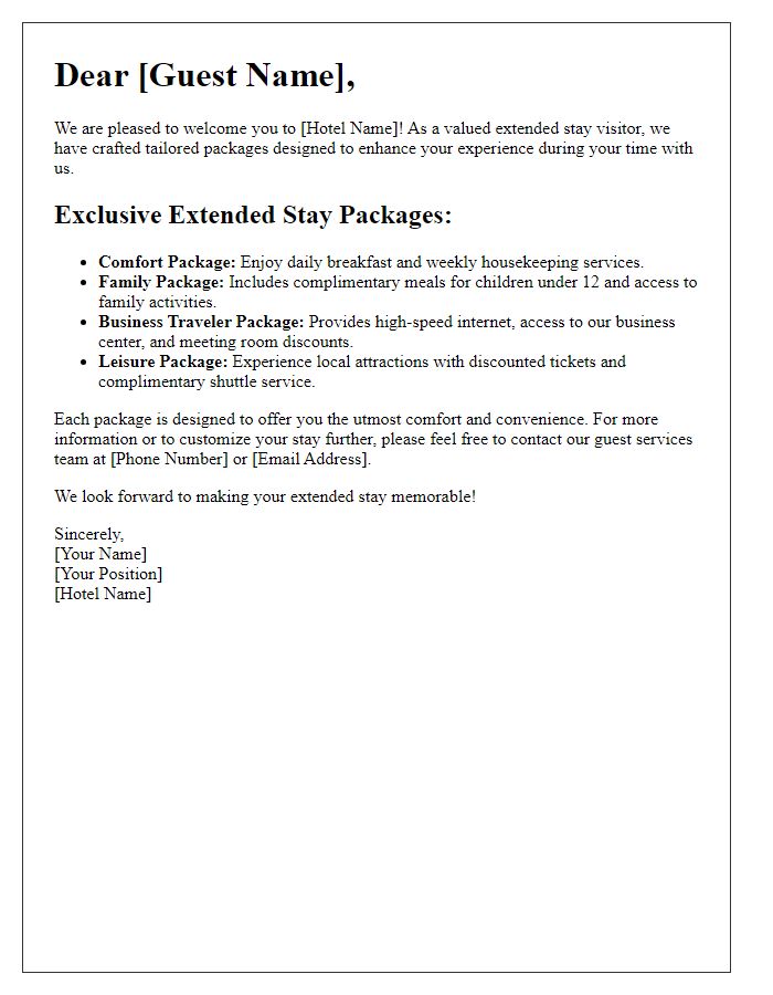 Letter template of tailored packages for extended stay visitors