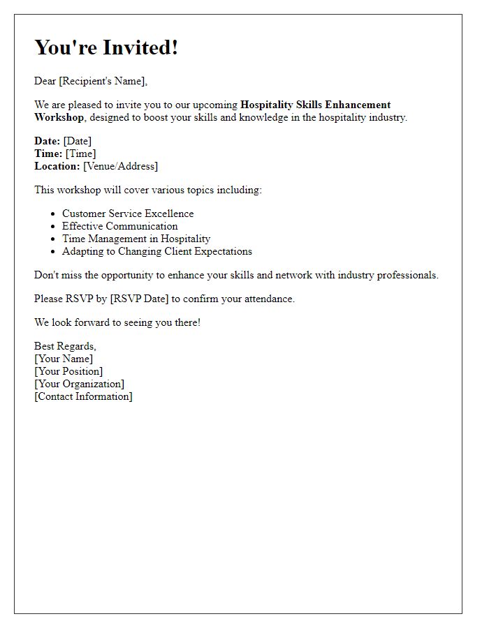 Letter template of invitation to hospitality skills enhancement workshop