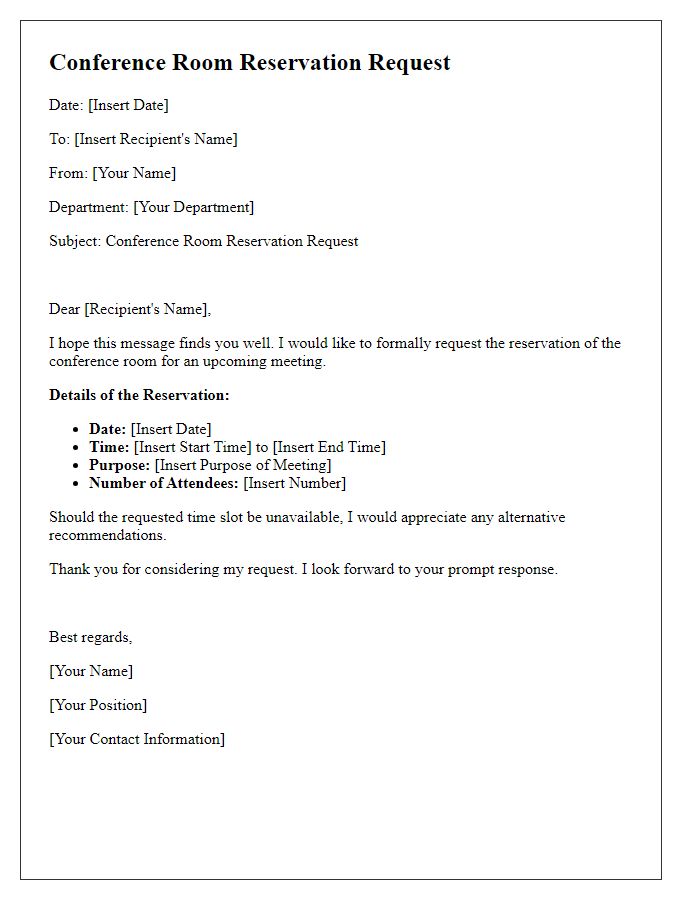 Letter template of Conference Room Reservation Request