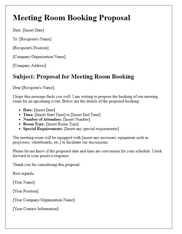 Letter template of Meeting Room Booking Proposal