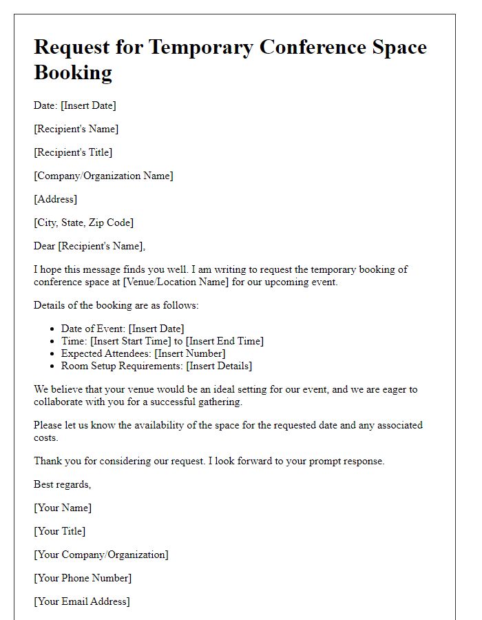 Letter template of Request for Temporary Conference Space Booking