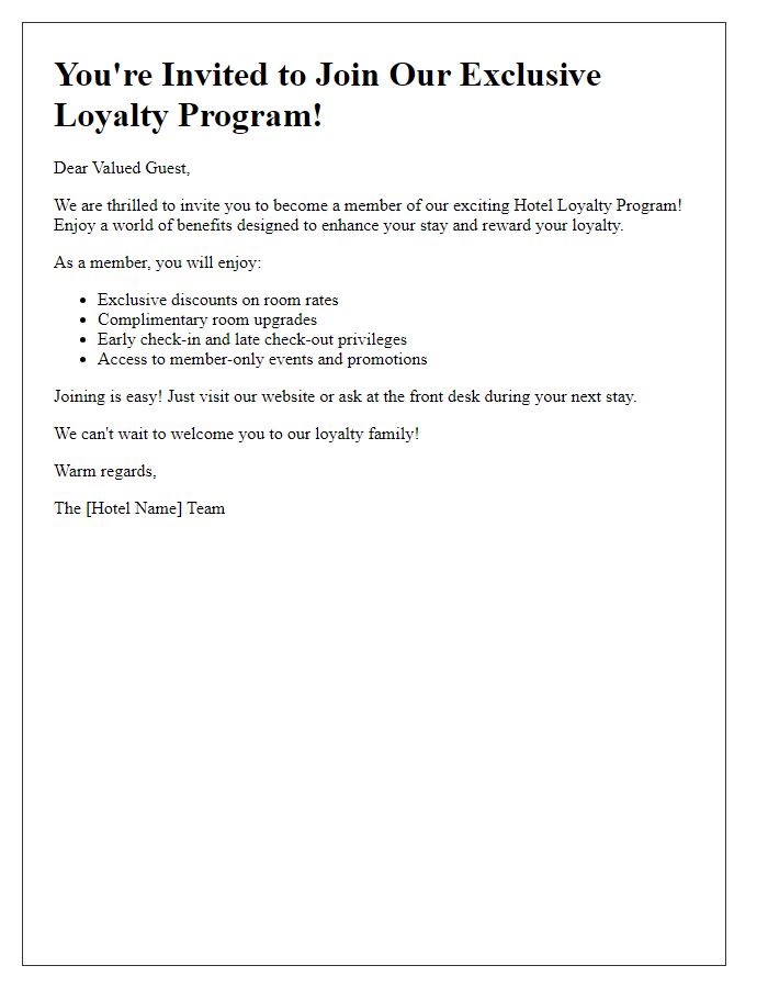 Letter template of exciting hotel loyalty program invitation