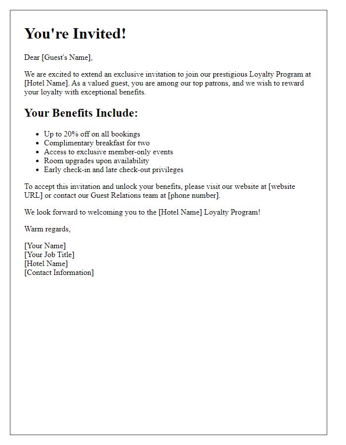 Letter template of exclusive hotel loyalty program invitation