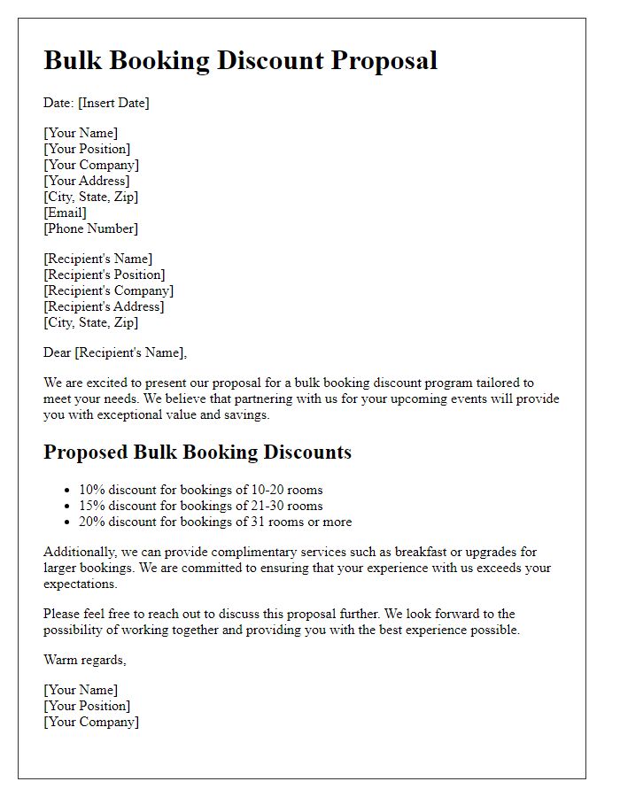 Letter template of bulk booking discount proposal