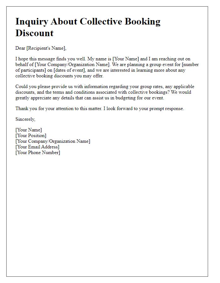 Letter template of collective booking discount inquiry