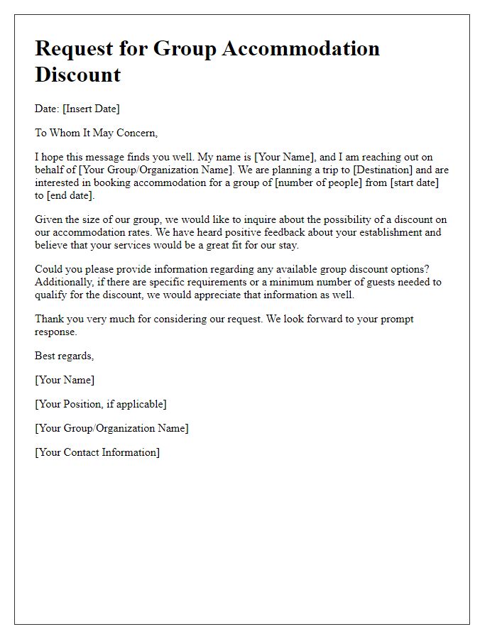 Letter template of group accommodation discount request