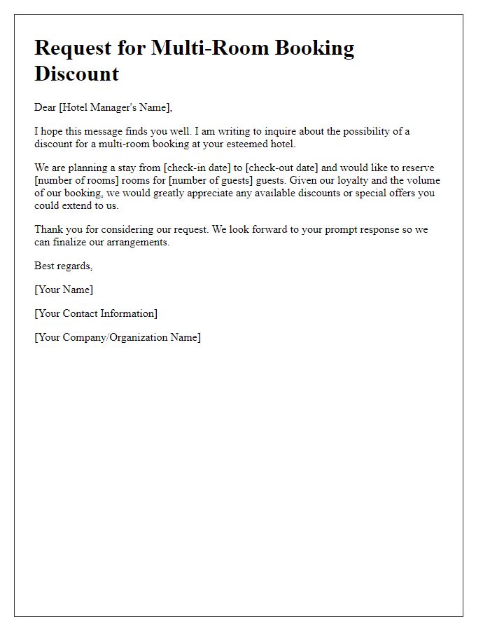 Letter template of multi-room booking discount request