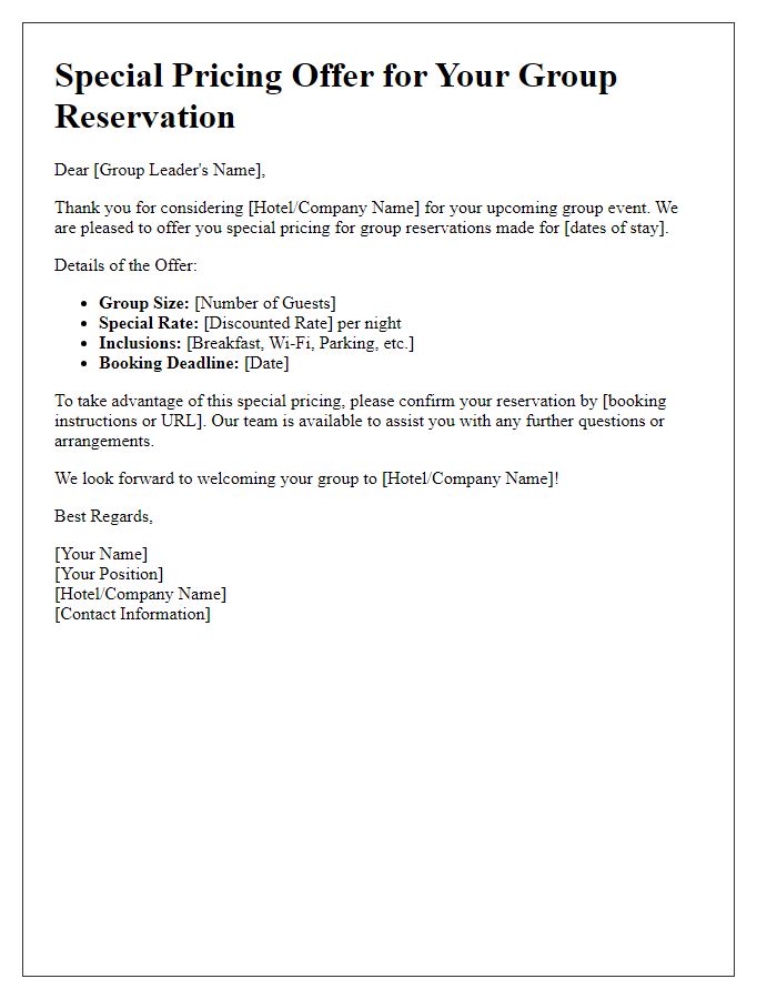 Letter template of special pricing for group reservations