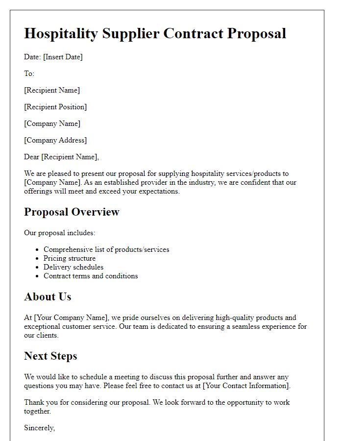 Letter template of hospitality supplier contract proposal