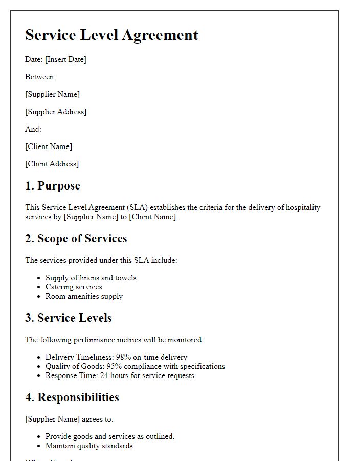 Letter template of hospitality supplier service level agreement