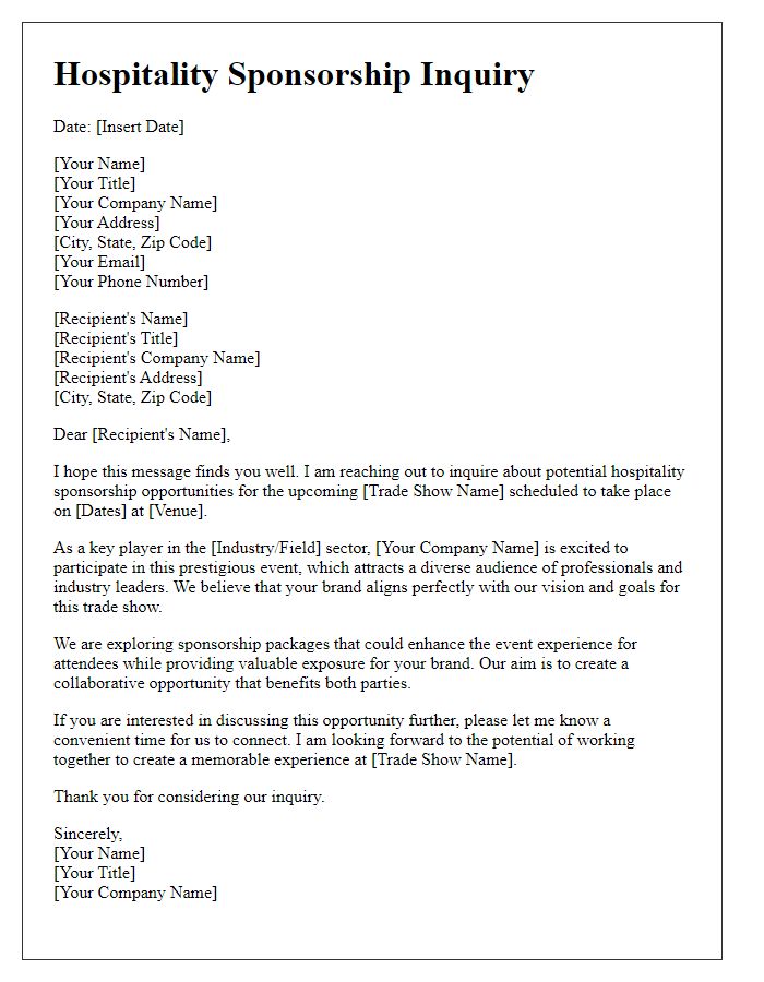 Letter template of hospitality sponsorship inquiry for trade shows