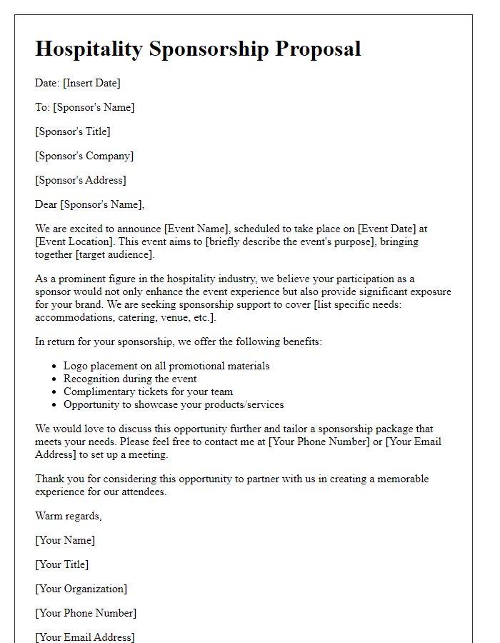 Letter template of hospitality sponsorship proposal for events