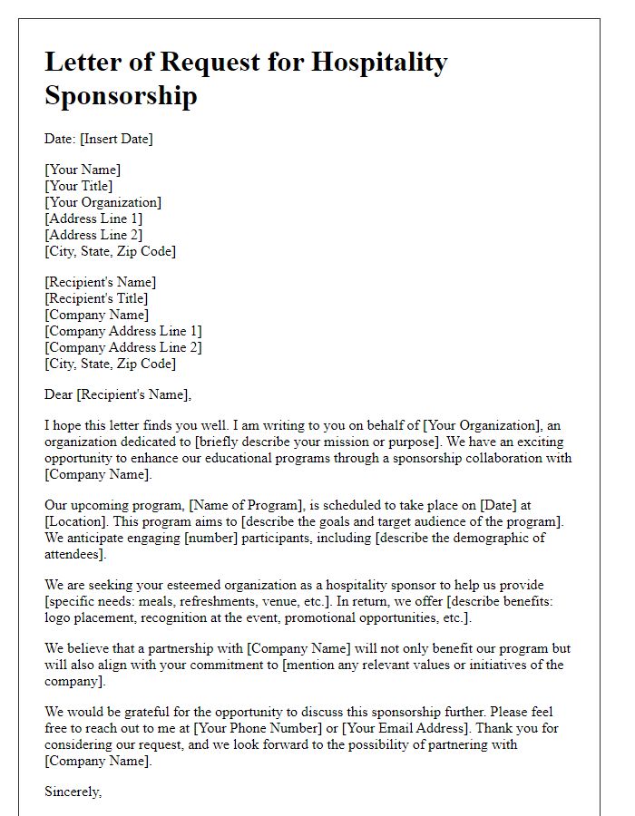 Letter template of hospitality sponsorship request for educational programs