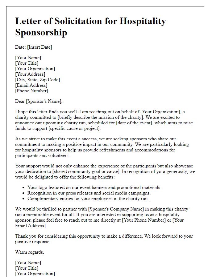 Letter template of hospitality sponsorship solicitation for charity runs