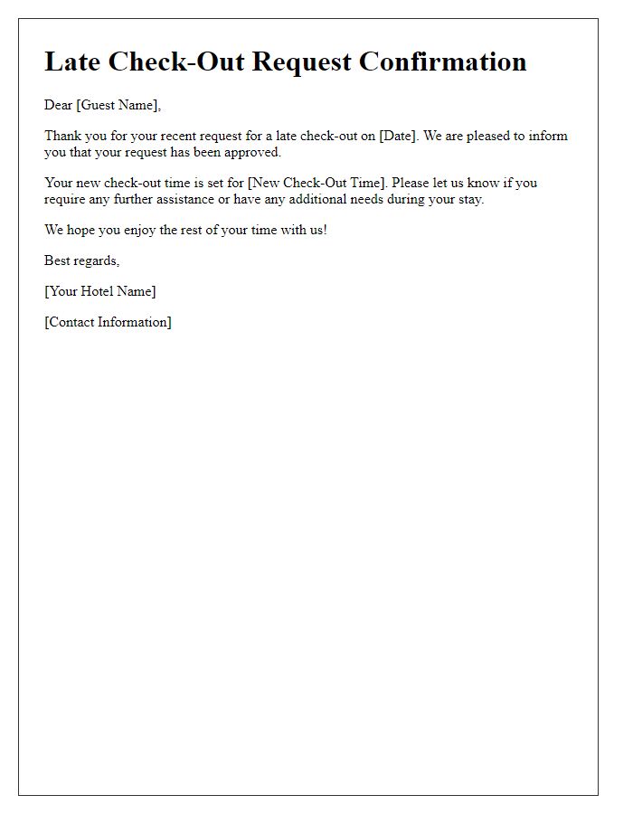 Letter template of late check-out request confirmation