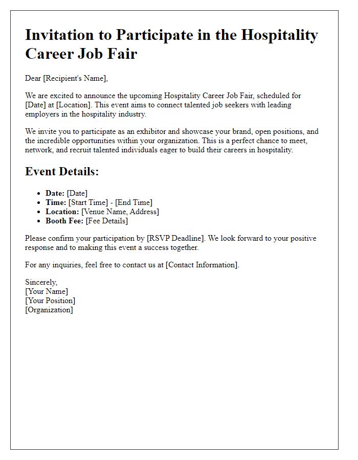 Letter template of Call for Participation in Hospitality Career Job Fair