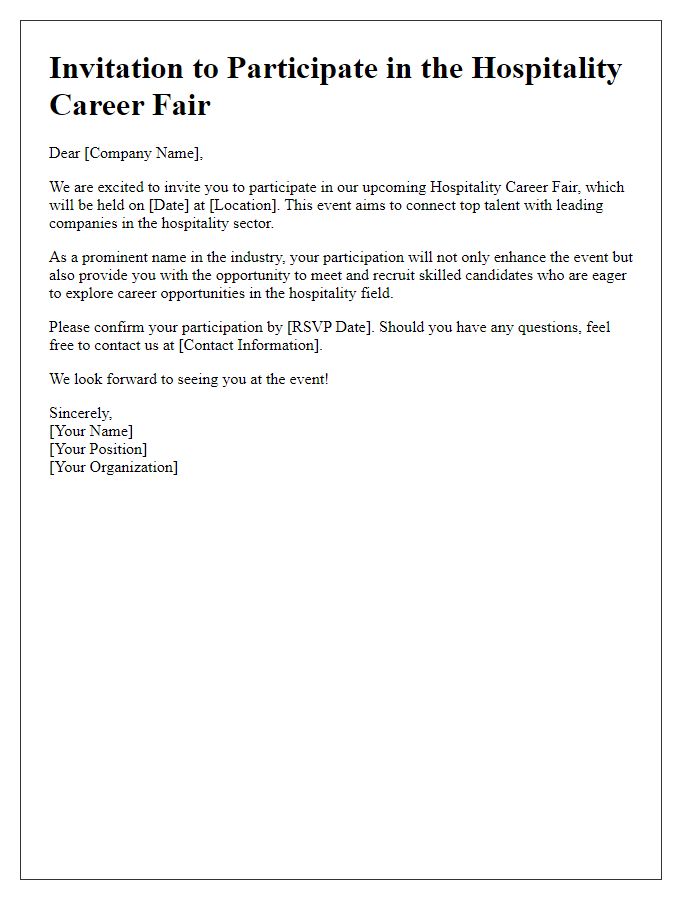 Letter template of Invitation for Companies to Join Hospitality Career Fair