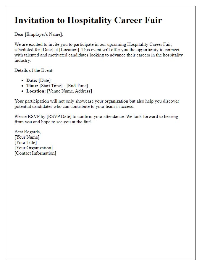 Letter template of Invitation to Hospitality Career Fair for Prospective Employers