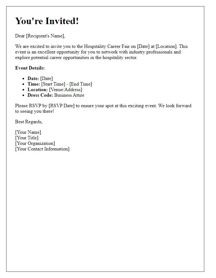 Letter template of Invitation to Network at the Hospitality Career Fair