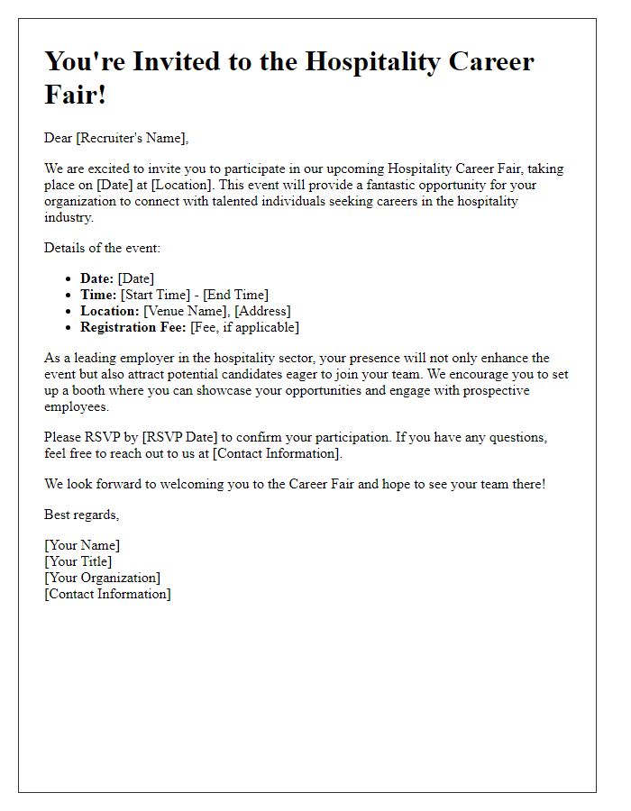 Letter template of Invitation to Recruit at Hospitality Career Fair