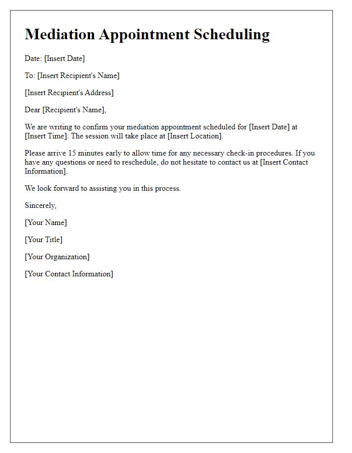 Letter template of mediation appointment scheduling