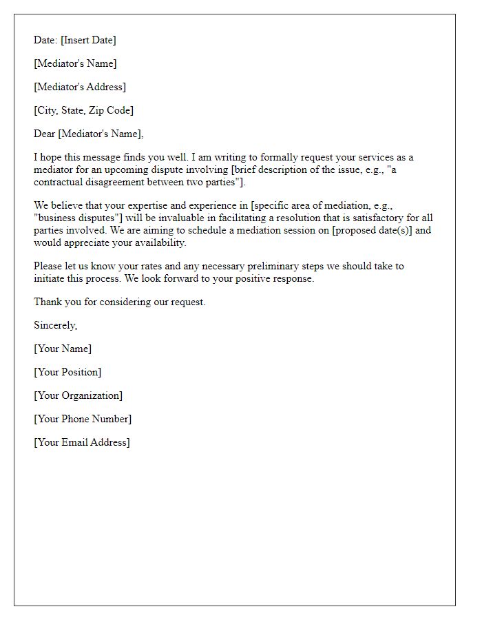 Letter template of mediator engagement request