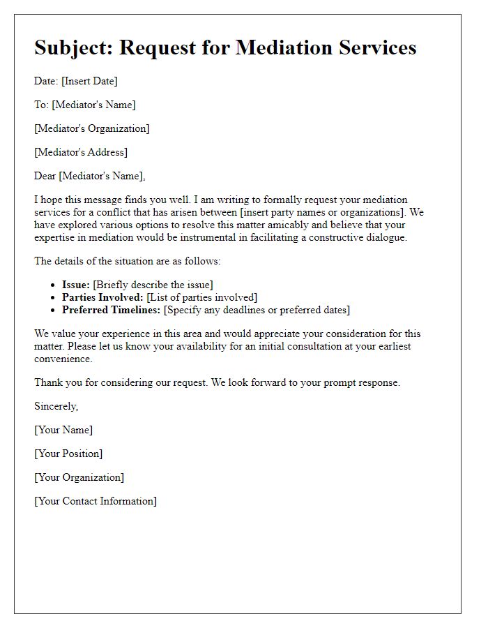 Letter template of mediator service selection request