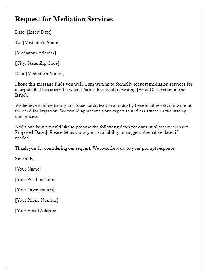 Letter template of request for mediation services