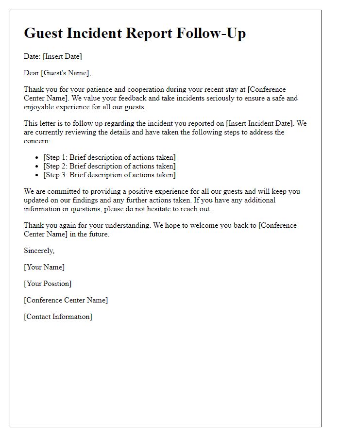 Letter template of guest incident report follow-up for conference centers