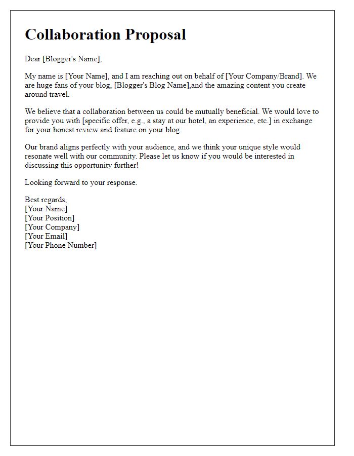 Letter template of outreach for travel blogger collaboration