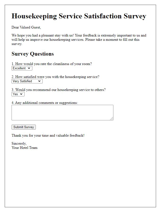 Letter template of housekeeping service satisfaction survey