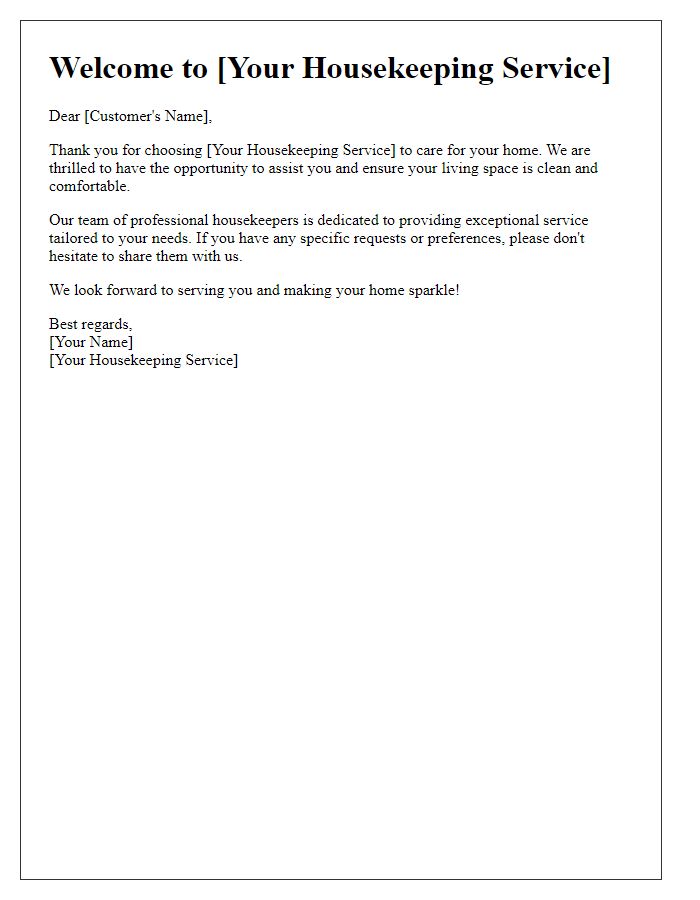 Letter template of housekeeping service welcome message