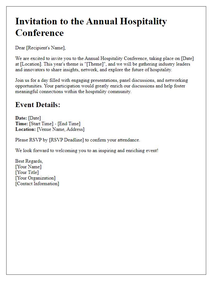 Letter template of invitation for annual hospitality conference attendees