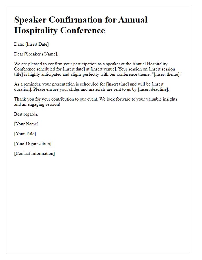 Letter template of speaker confirmation for annual hospitality conference