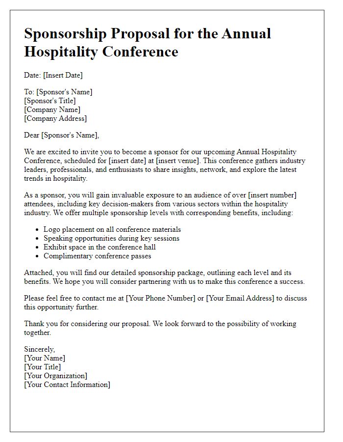 Letter template of sponsorship proposal for annual hospitality conference