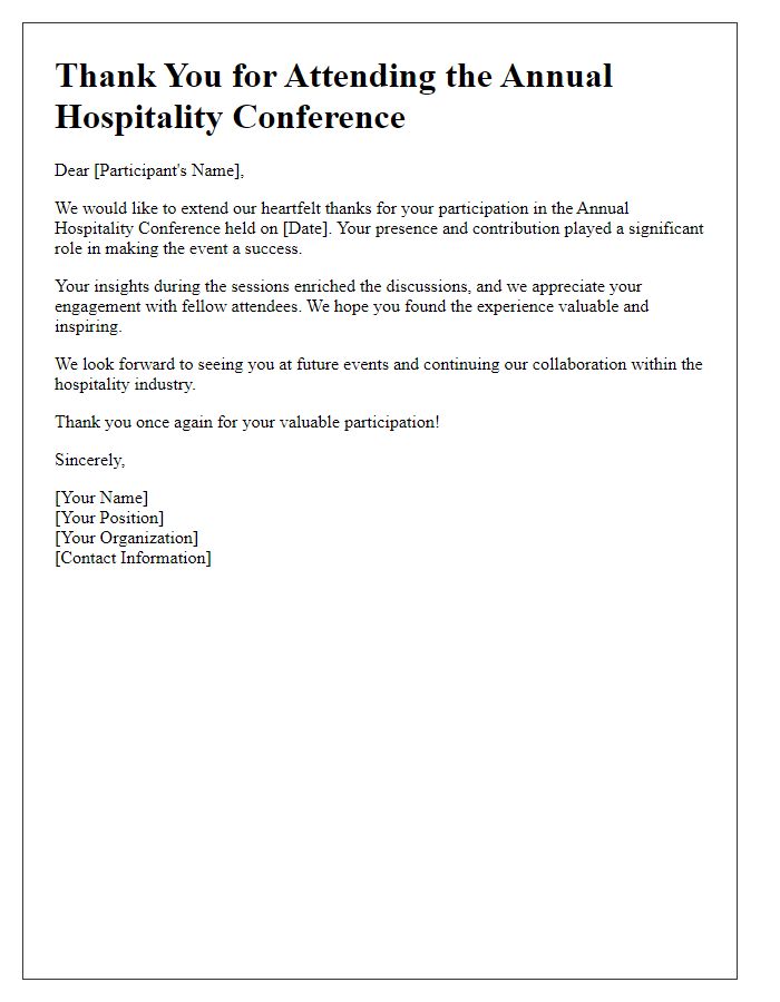 Letter template of thank you for annual hospitality conference participants