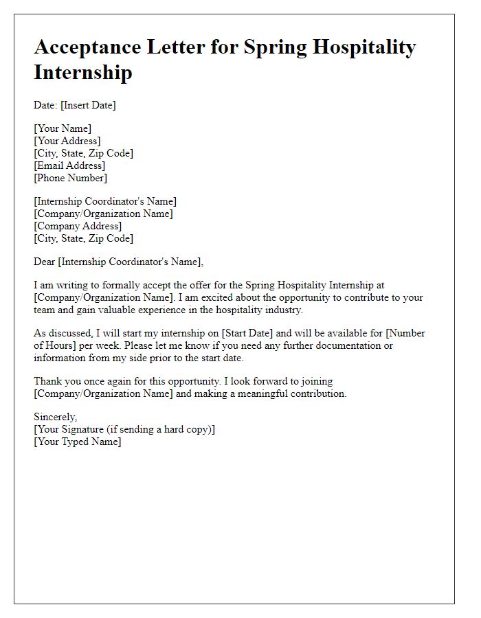 Letter template of acceptance for spring hospitality internship