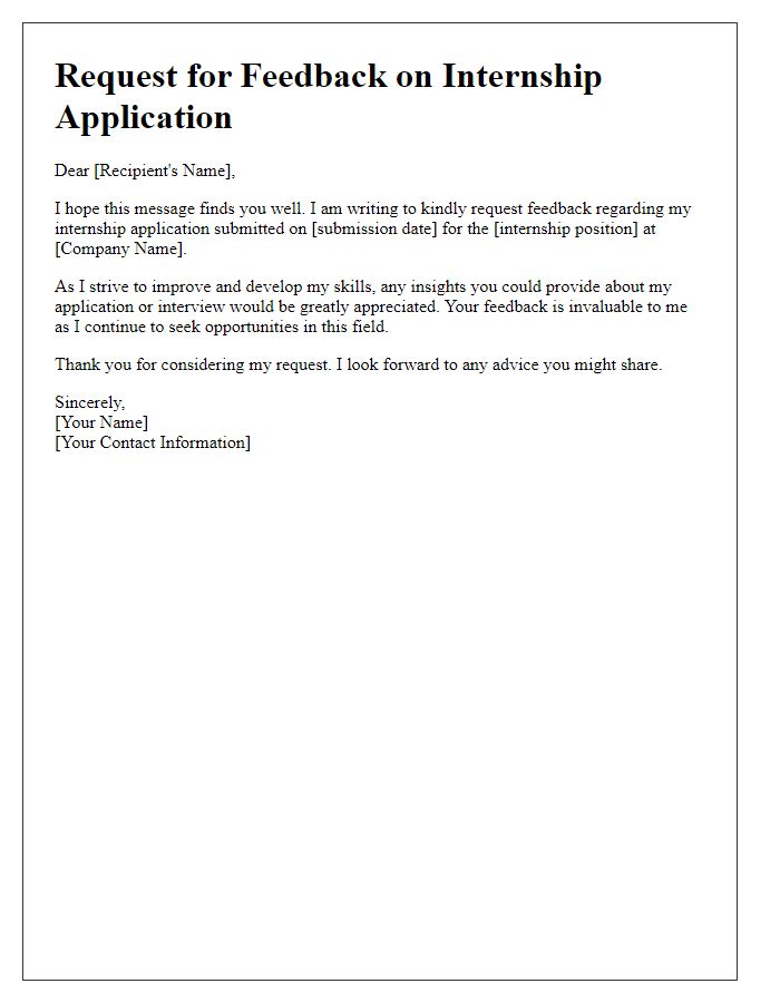 Letter template of request for feedback on internship application