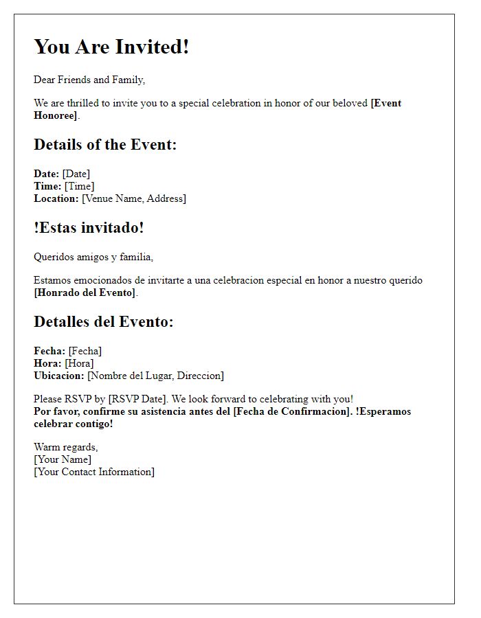 Letter template of special event invitation for bilingual guests